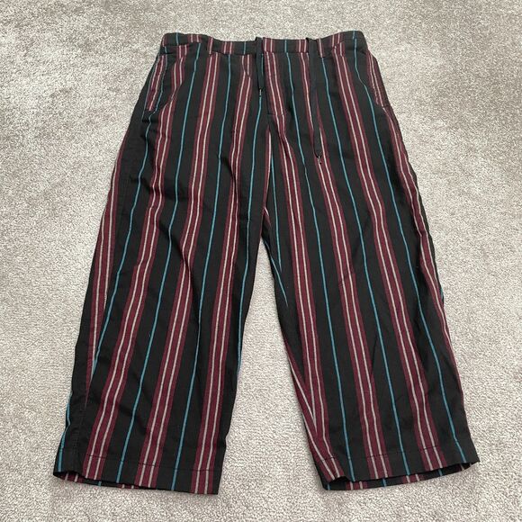 Urban Outfitters Cropped Pants Mens 34 Maroon Black Striped Straight Drawstring - Picture 1 of 15
